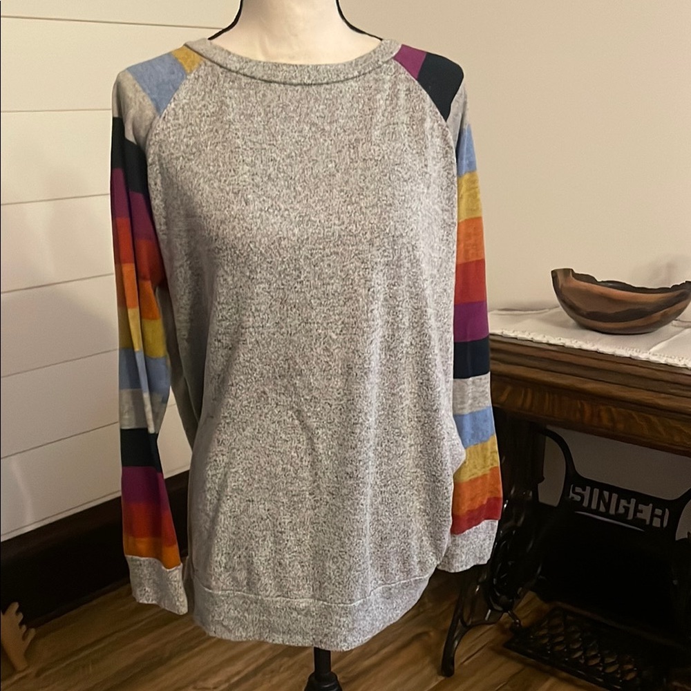 Colorful Striped Sleeve Women's Top